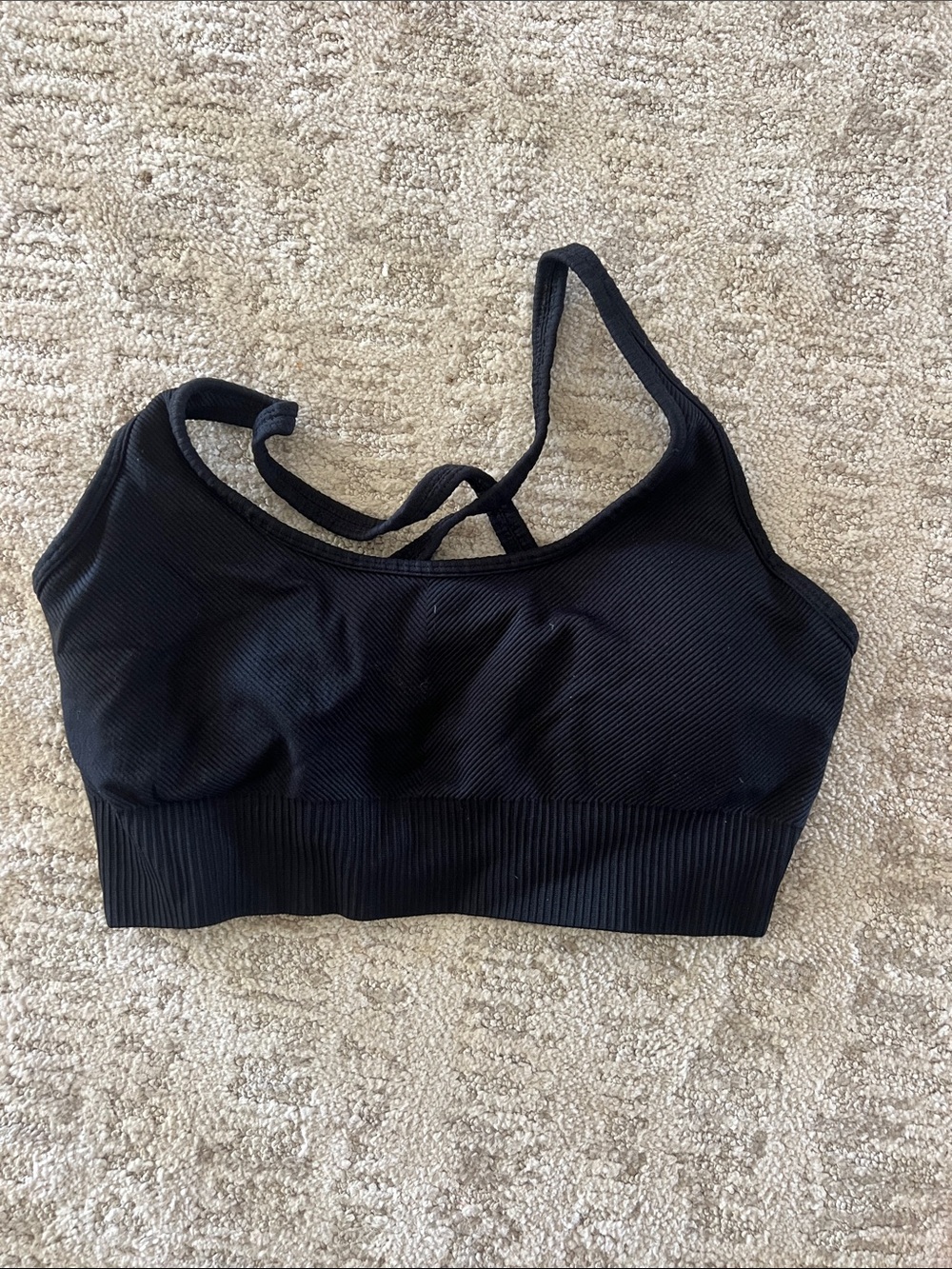 Zyia Everyday Black Ribbed Seamless Bralette with cross back straps, bra liners